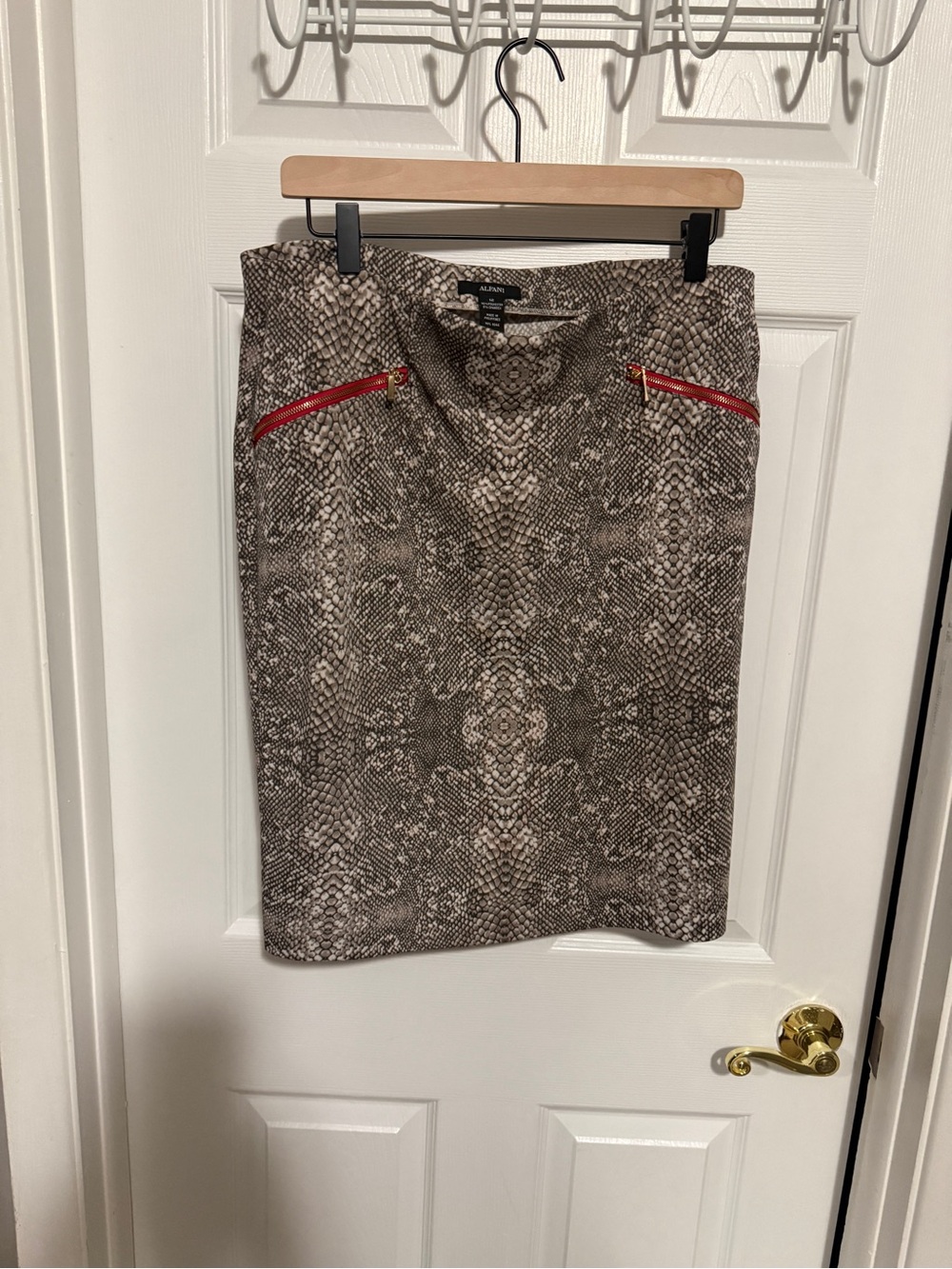 Alfani Faux-Snakeskin Pencil Skirt with Red Zip Details